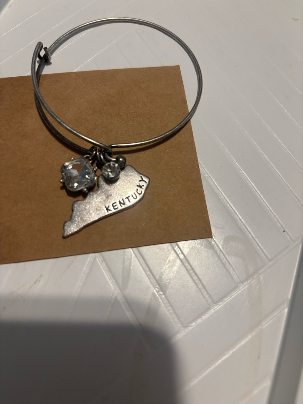 Silver Kentucky Map Charm Bangle with Clear Crystal Accent